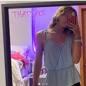 Blue floral tie strap tank top!!